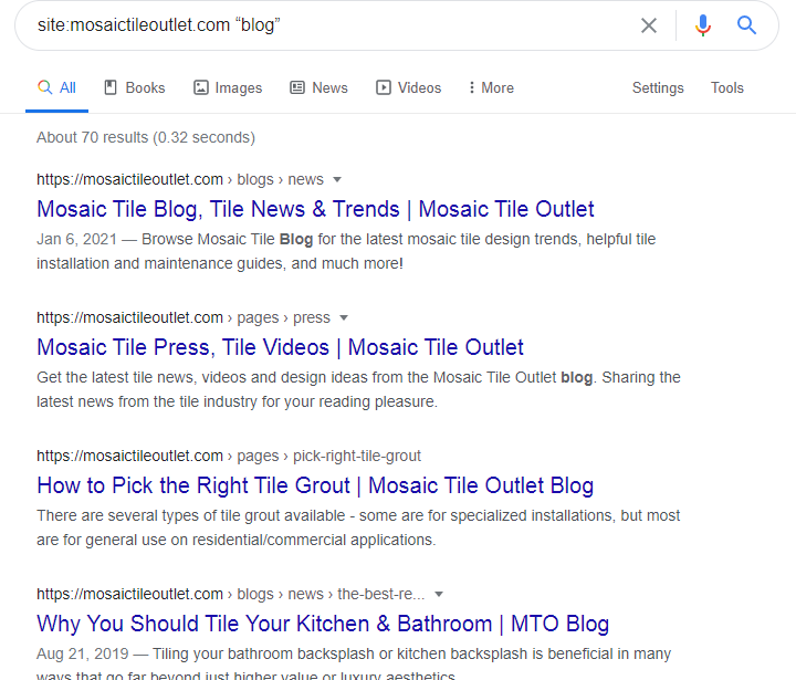 target keyword search in Google: blog 